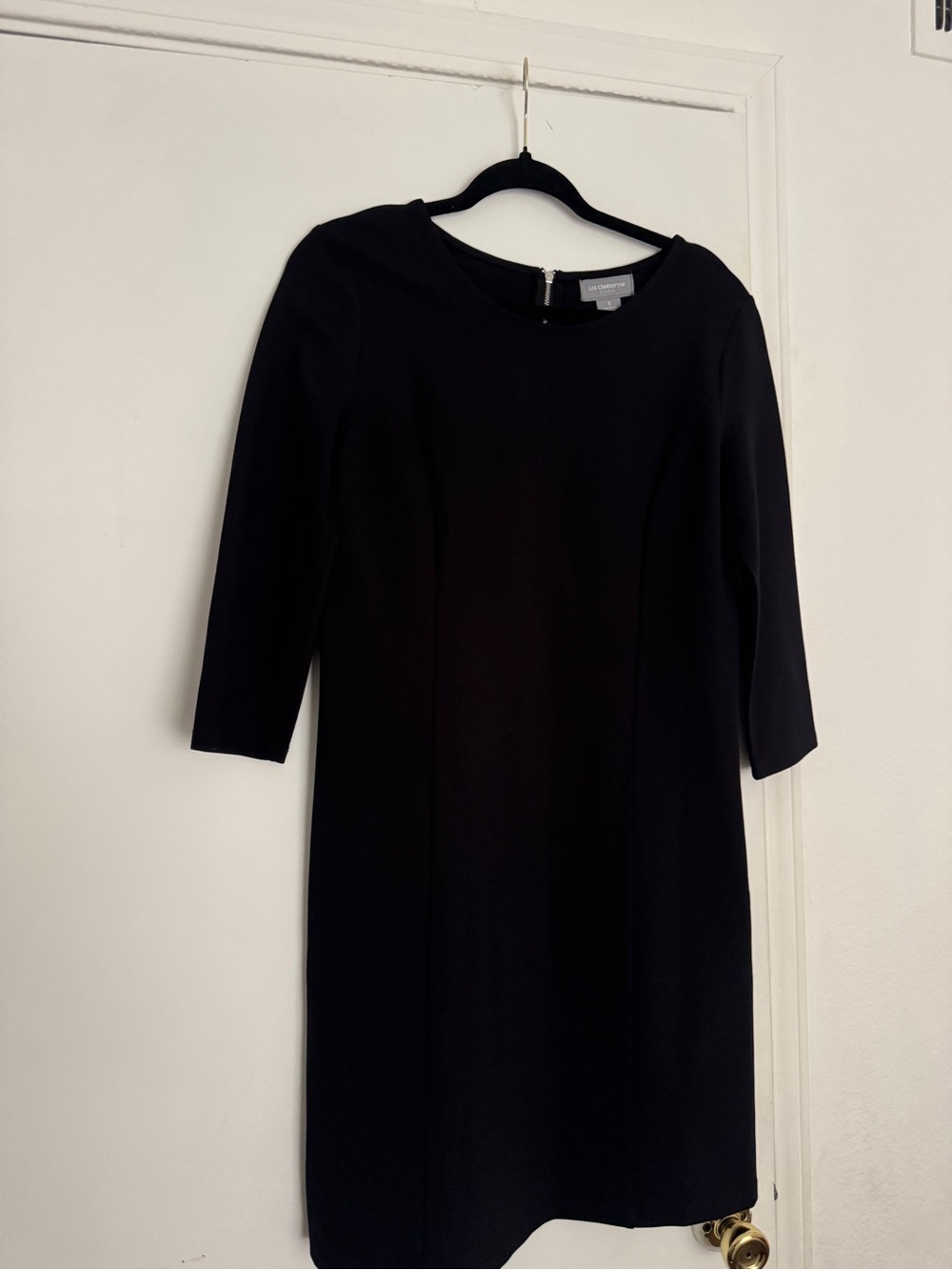 Liz Claiborne Black Midi Sheath Dress with Three-Quarter Sleeves